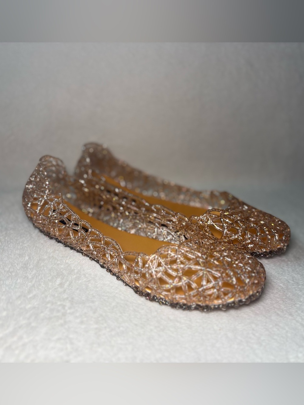 Glitter Rose Gold Woven Jelly Ballet Flats